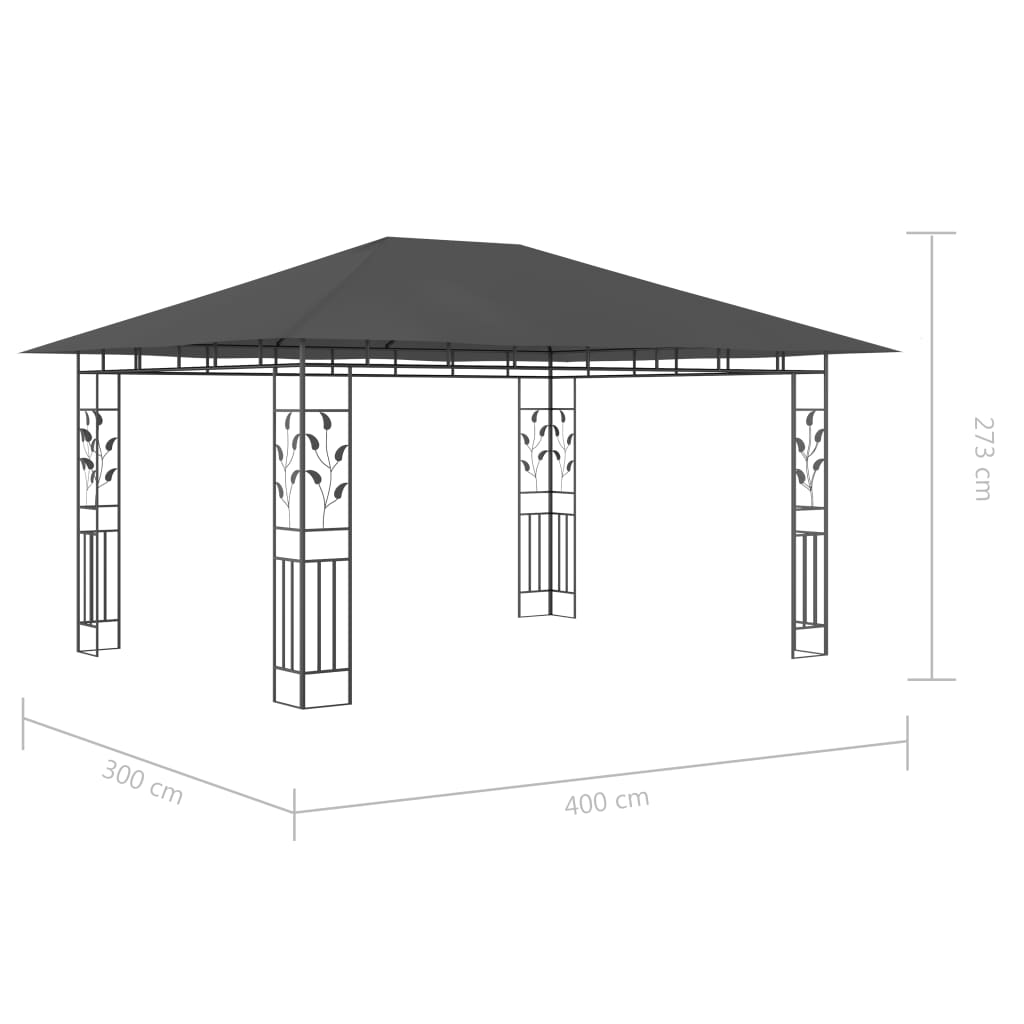 Pavillon mit Moskitonetz & LED-Lichterkette 4x3x2,73m Cremeweiß
