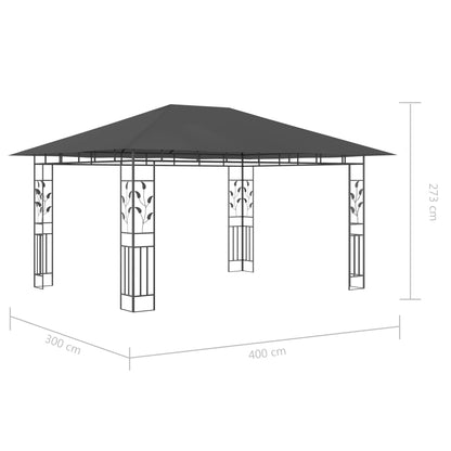 Pavillon mit Moskitonetz & LED-Lichterkette 4x3x2,73m Cremeweiß