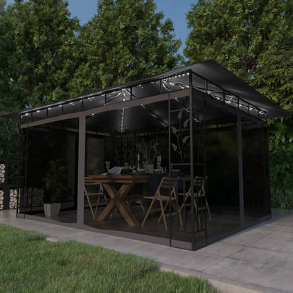 Pavillon mit Moskitonetz & LED-Lichterkette 4x3x2,73m Cremeweiß