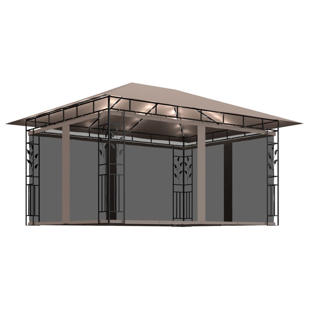Pavillon mit Moskitonetz & LED-Lichterkette 4x3x2,73m Cremeweiß