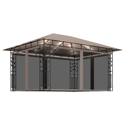 Pavillon mit Moskitonetz & LED-Lichterkette 4x3x2,73m Cremeweiß