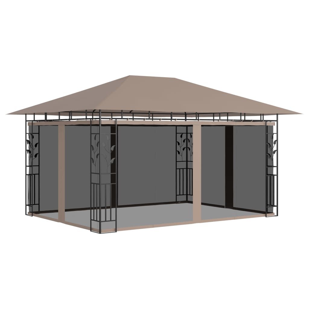 Pavillon mit Moskitonetz & LED-Lichterkette 4x3x2,73m Cremeweiß
