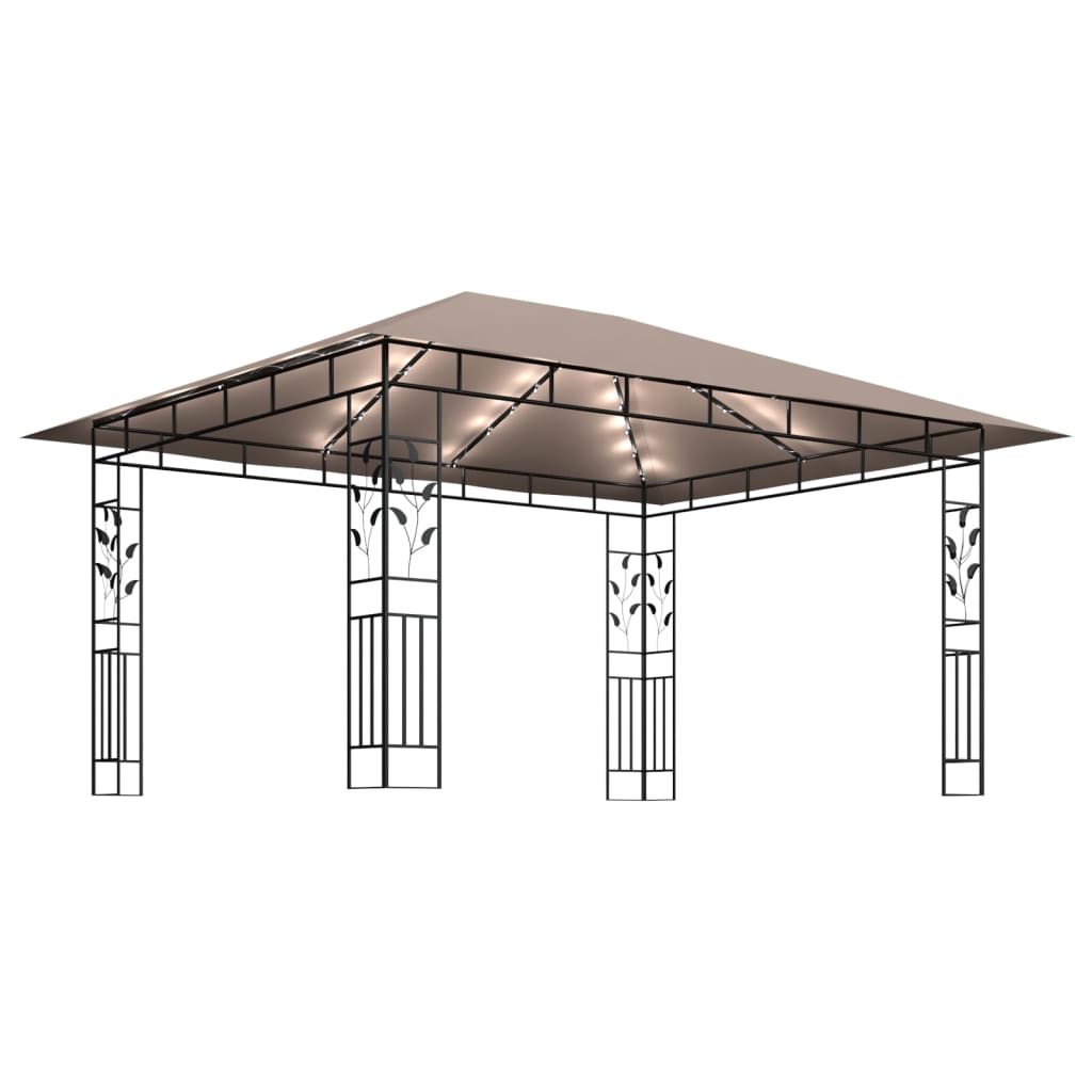 Pavillon mit Moskitonetz & LED-Lichterkette 4x3x2,73m Cremeweiß