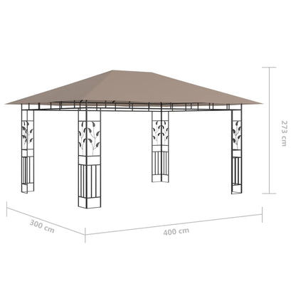 Pavillon mit Moskitonetz & LED-Lichterkette 4x3x2,73m Cremeweiß
