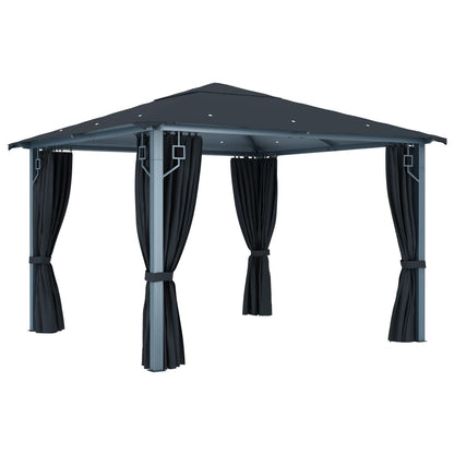 Pavillon mit Vorhängen & LED-Lichterkette 300x300 cm Creme Alu