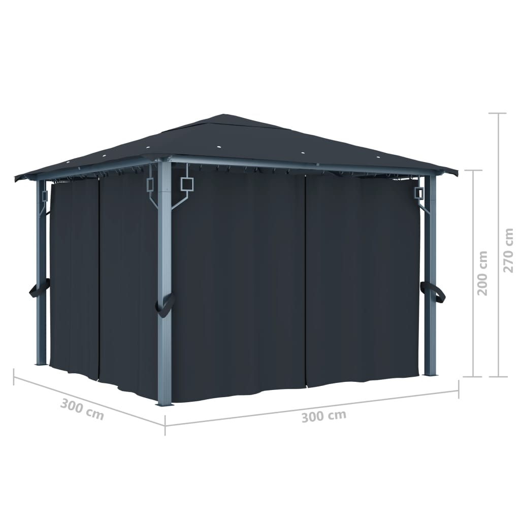 Pavillon mit Vorhängen & LED-Lichterkette 300x300 cm Creme Alu