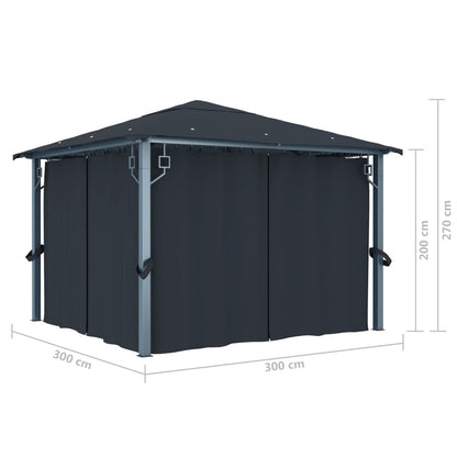 Pavillon mit Vorhängen & LED-Lichterkette 300x300 cm Creme Alu