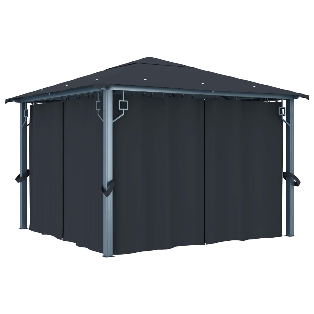 Pavillon mit Vorhängen & LED-Lichterkette 300x300 cm Creme Alu