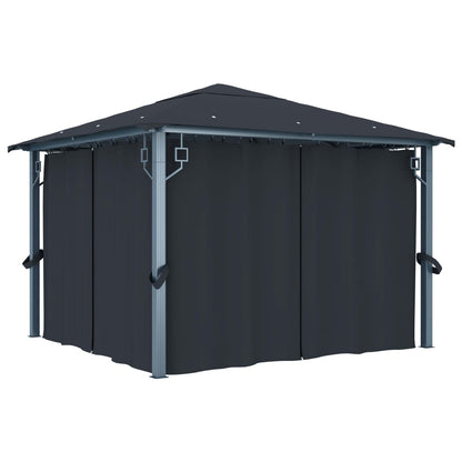 Pavillon mit Vorhängen & LED-Lichterkette 300x300 cm Creme Alu