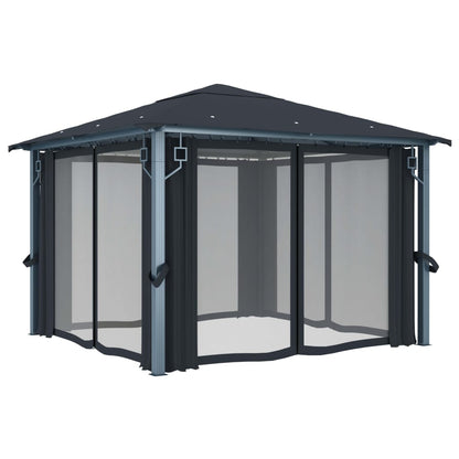Pavillon mit Vorhängen & LED-Lichterkette 300x300 cm Creme Alu
