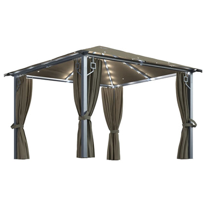 Pavillon mit Vorhängen & LED-Lichterkette 300x300 cm Creme Alu