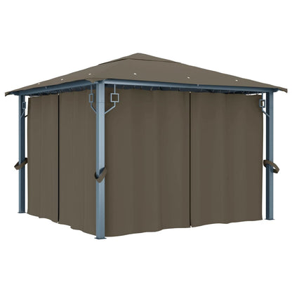 Pavillon mit Vorhängen & LED-Lichterkette 300x300 cm Creme Alu