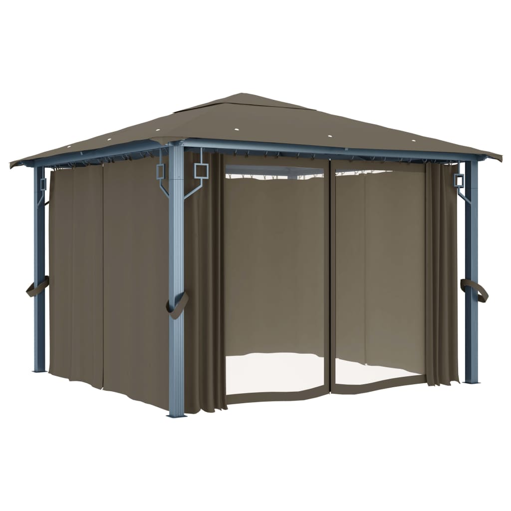 Pavillon mit Vorhängen & LED-Lichterkette 300x300 cm Creme Alu