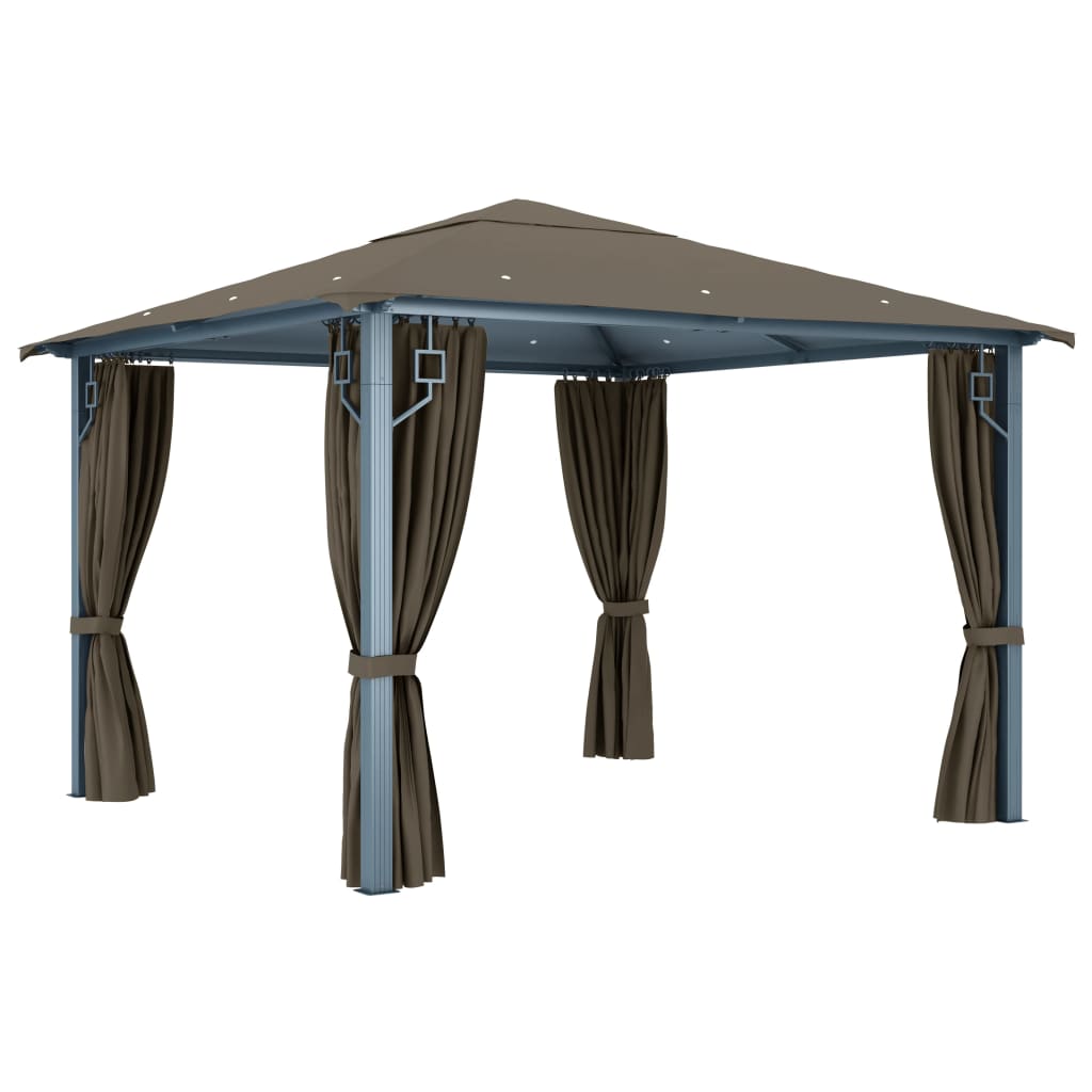 Pavillon mit Vorhängen & LED-Lichterkette 300x300 cm Creme Alu