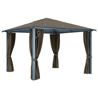 Pavillon mit Vorhängen & LED-Lichterkette 300x300 cm Creme Alu