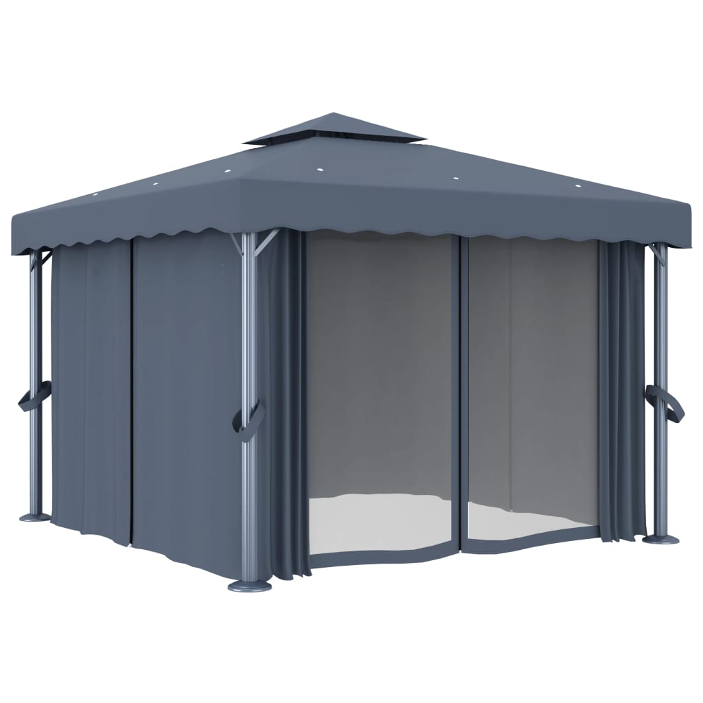 Pavillon mit Vorhängen & LED-Lichterkette 3x3 m Cremeweiß