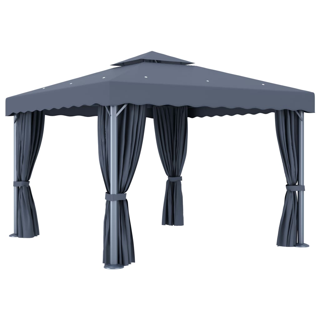 Pavillon mit Vorhängen & LED-Lichterkette 3x3 m Cremeweiß