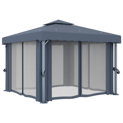 Pavillon mit Vorhängen & LED-Lichterkette 3x3 m Cremeweiß