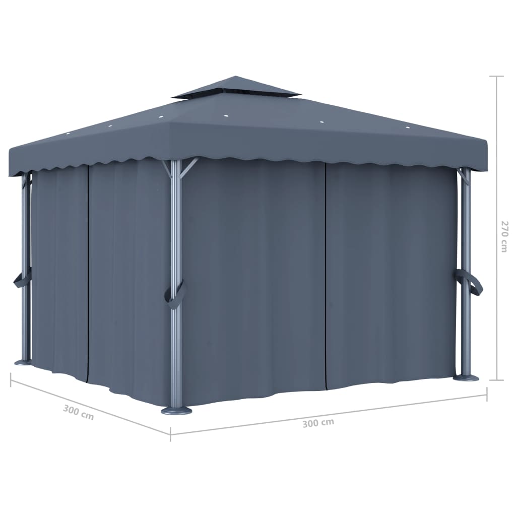 Pavillon mit Vorhängen & LED-Lichterkette 3x3 m Cremeweiß