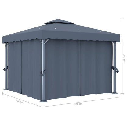 Pavillon mit Vorhängen & LED-Lichterkette 3x3 m Cremeweiß