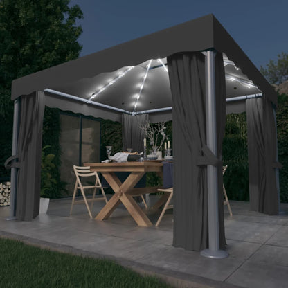 Pavillon mit Vorhängen & LED-Lichterkette 3x3 m Cremeweiß