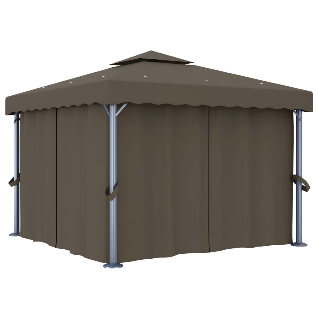 Pavillon mit Vorhängen & LED-Lichterkette 3x3 m Cremeweiß