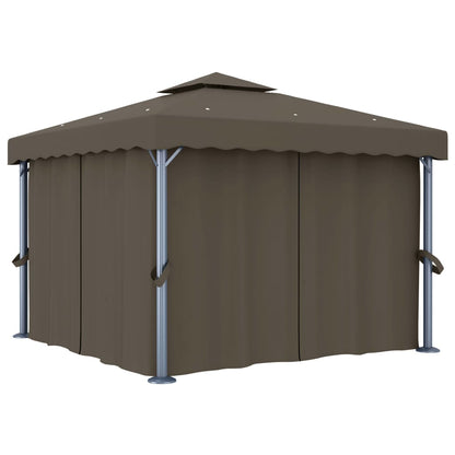 Pavillon mit Vorhängen & LED-Lichterkette 3x3 m Cremeweiß