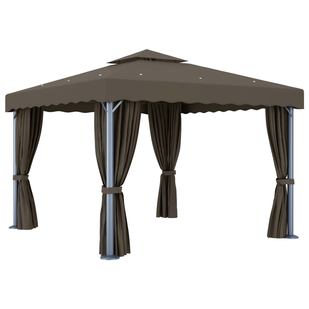 Pavillon mit Vorhängen & LED-Lichterkette 3x3 m Cremeweiß