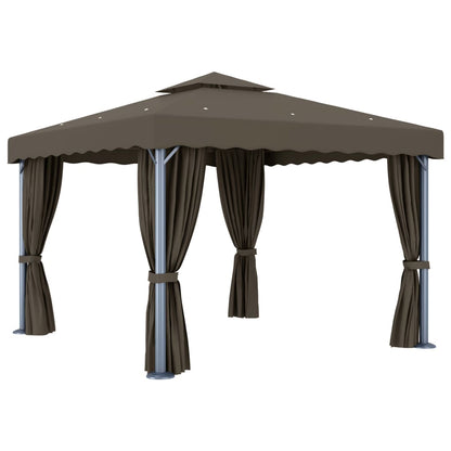 Pavillon mit Vorhängen & LED-Lichterkette 3x3 m Cremeweiß