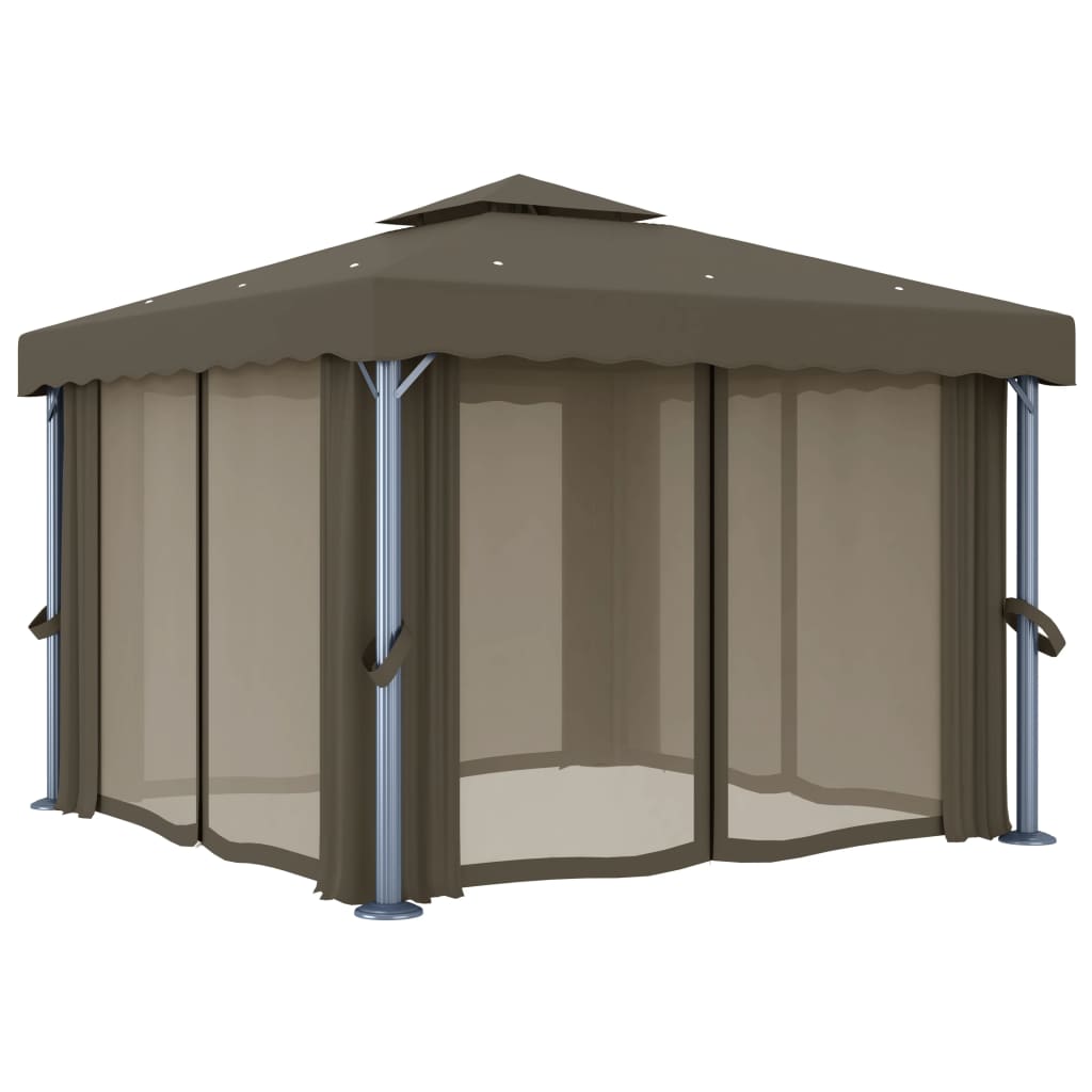Pavillon mit Vorhängen & LED-Lichterkette 3x3 m Cremeweiß