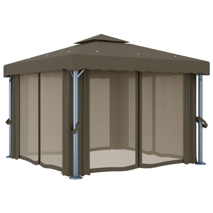 Pavillon mit Vorhängen & LED-Lichterkette 3x3 m Cremeweiß