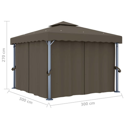 Pavillon mit Vorhängen & LED-Lichterkette 3x3 m Cremeweiß