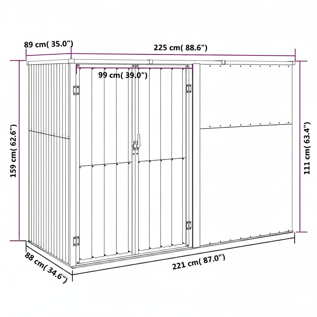 Gerätehaus Braun 225x89x161 cm Verzinkter Stahl