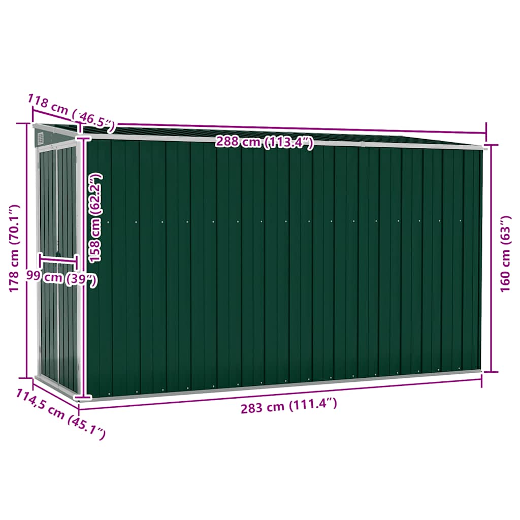 Anbauschuppen Grün 118x288x178 cm Verzinkter Stahl