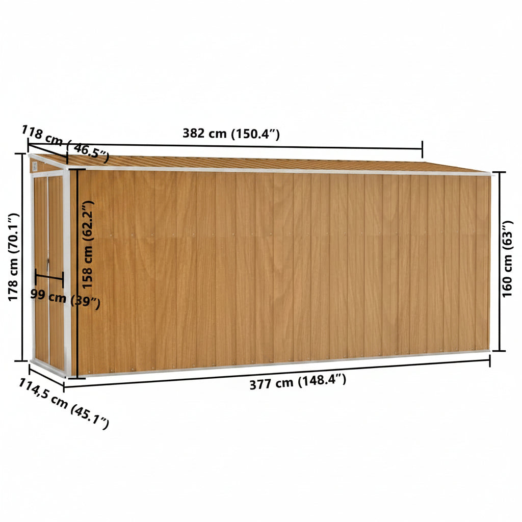 Anbauschuppen Braun 118x382x178 cm Verzinkter Stahl