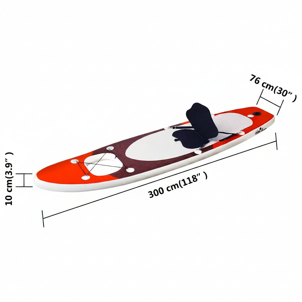 SUP-Board-Set Aufblasbar Rot 300x76x10 cm