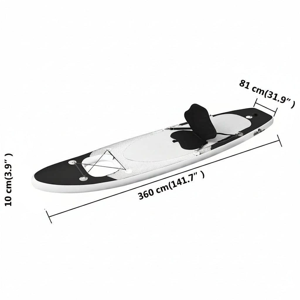 SUP-Board-Set Aufblasbar Schwarz 360x81x10 cm