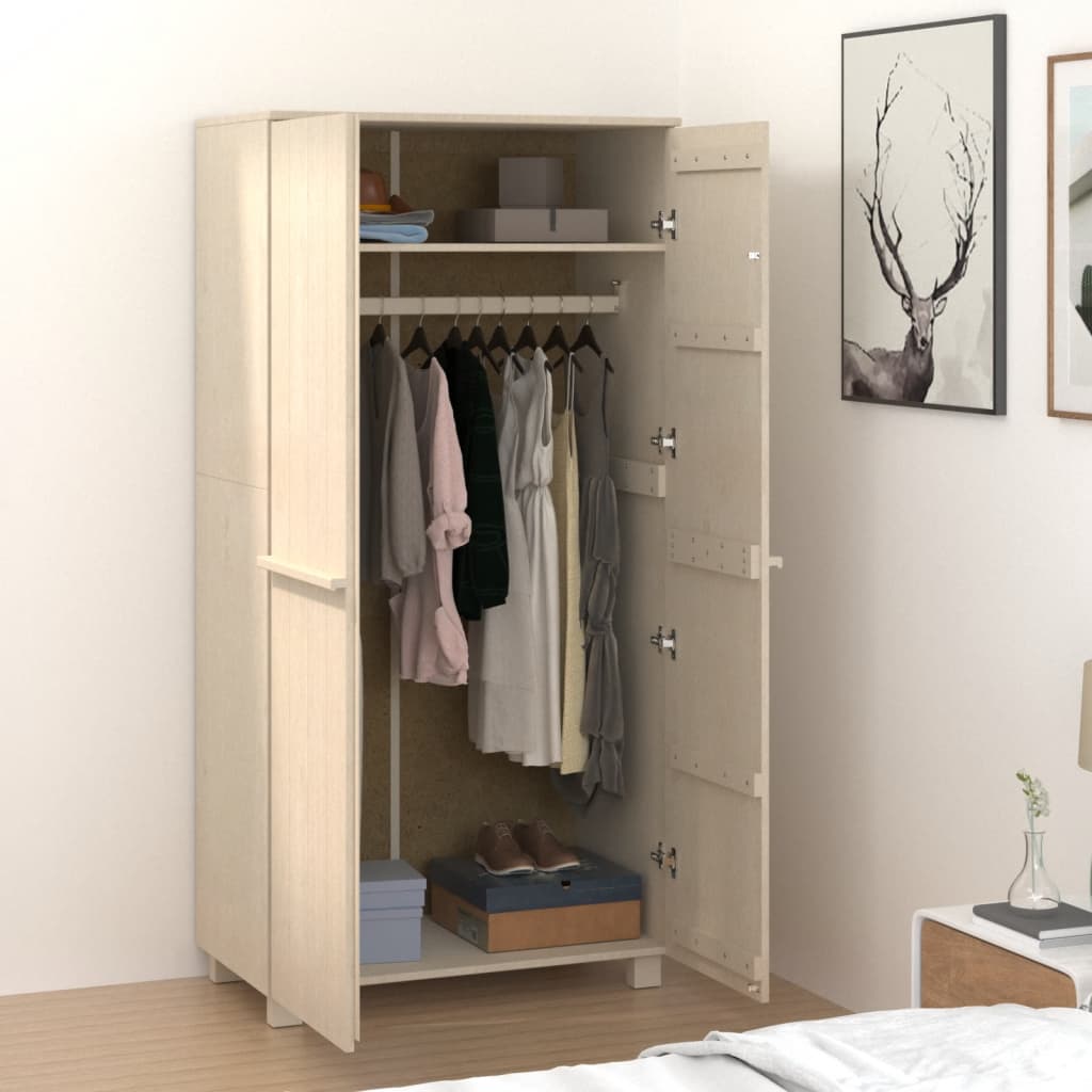 Kleiderschrank HAMAR Hellgrau 89x50x180 cm Massivholz Kiefer