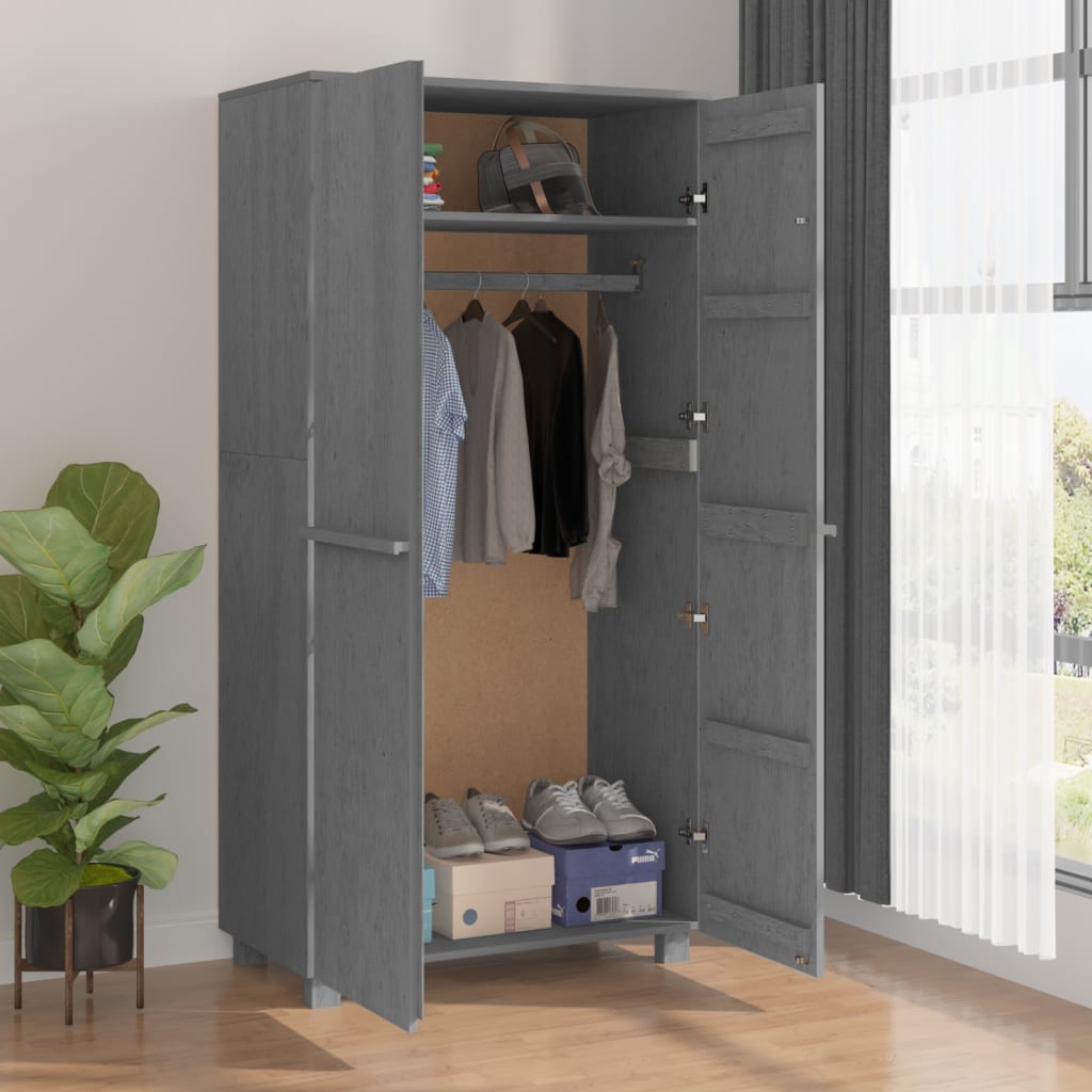 Kleiderschrank HAMAR Hellgrau 89x50x180 cm Massivholz Kiefer