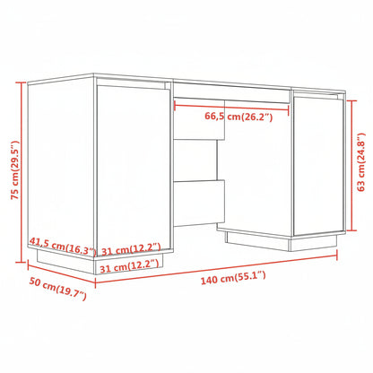 Schreibtisch 140X50X75 Cm Massivholz Kiefer