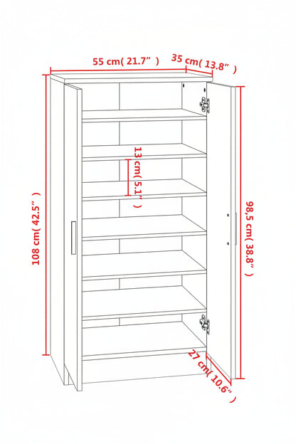 Schuhschrank 55X35X108 Cm Holzwerkstoff