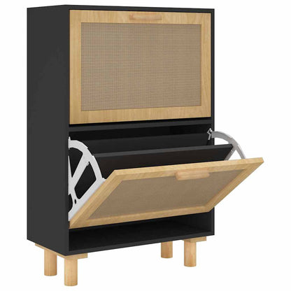 Schuhschrank 52X25X80 Cm Holzwerkstoff & Rattan Natur