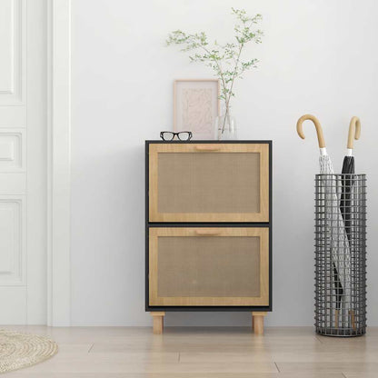 Schuhschrank 52X25X80 Cm Holzwerkstoff & Rattan Natur