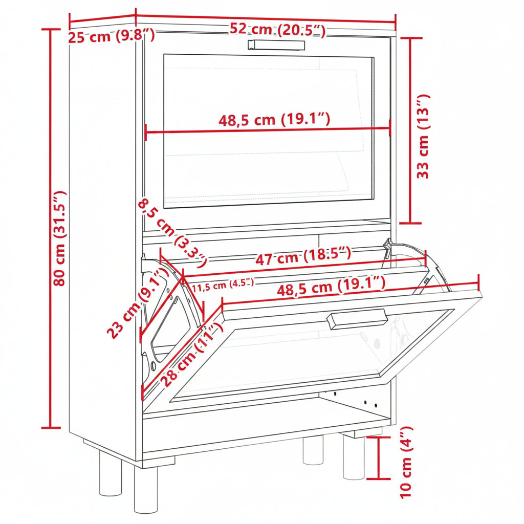 Schuhschrank 52X25X80 Cm Holzwerkstoff & Rattan Natur