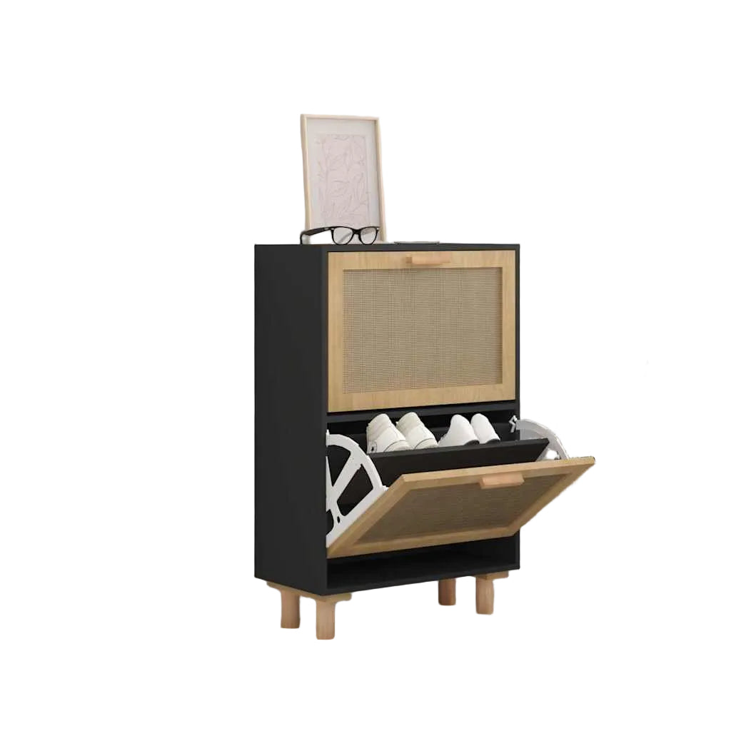 Schuhschrank 52X25X80 Cm Holzwerkstoff & Rattan Natur