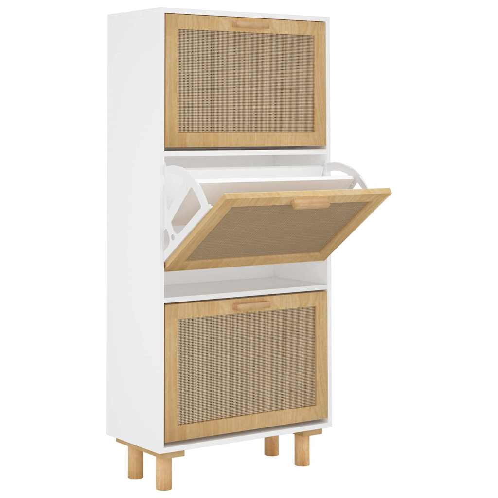 Schuhschrank 52X25X115 Cm Holzwerkstoff & Rattan Natur