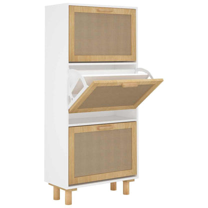 Schuhschrank 52X25X115 Cm Holzwerkstoff & Rattan Natur