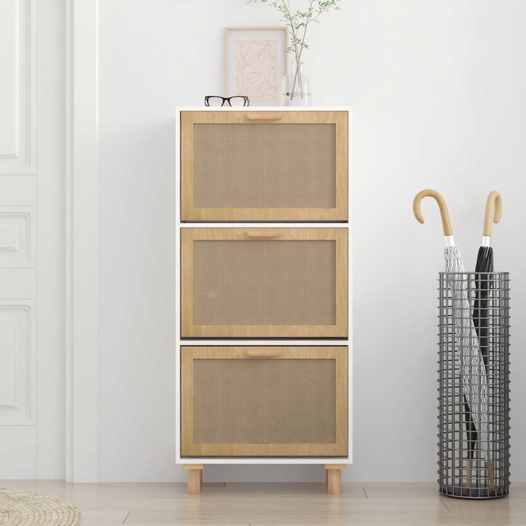 Schuhschrank 52X25X115 Cm Holzwerkstoff & Rattan Natur