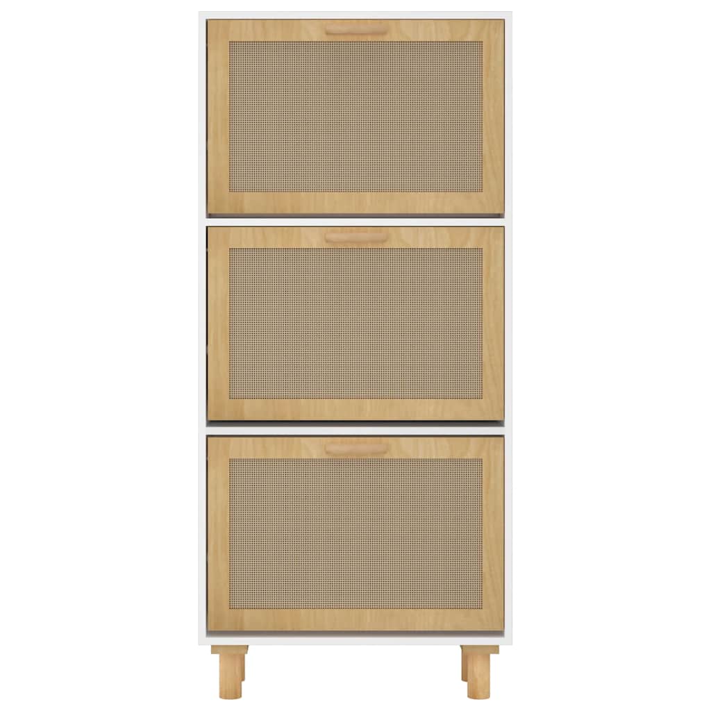 Schuhschrank 52X25X115 Cm Holzwerkstoff & Rattan Natur