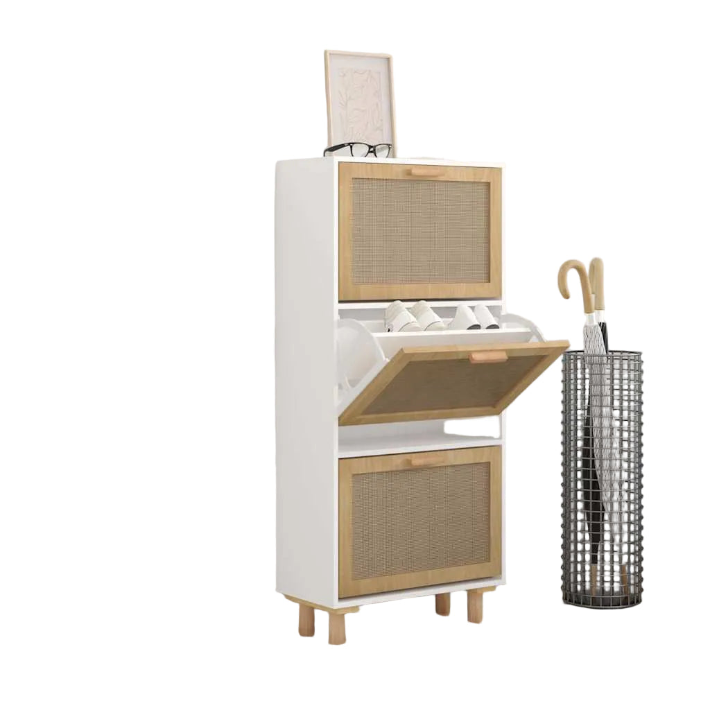 Schuhschrank 52X25X115 Cm Holzwerkstoff & Rattan Natur